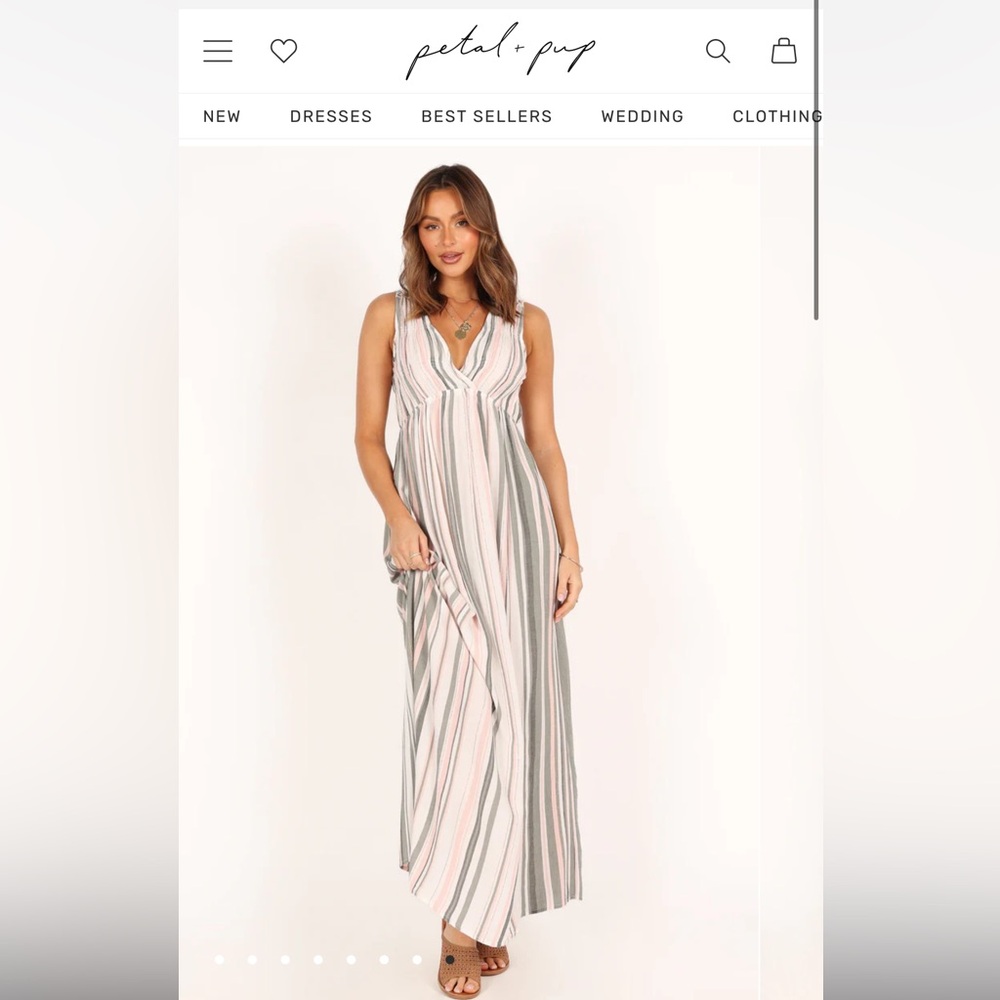 Petal & Pup JUDD V NECK MAXI DRESS - OLIVE STRIPE